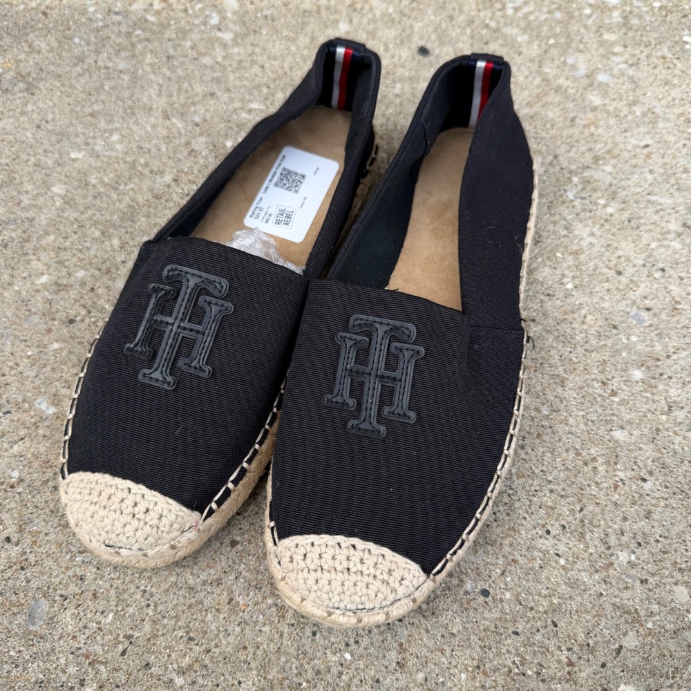 Tommy Hilfiger Anni2 Women Sz 8.5M Black Canvas Espadrille Logo Flats - Picture 11 of 11